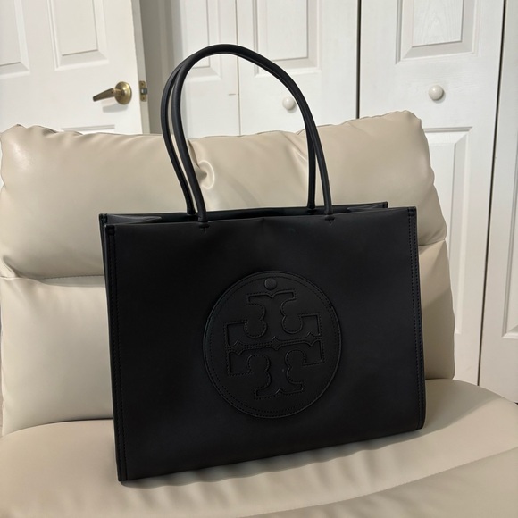 Tory Burch Black Small Ella Bio Tote with Gold Accents